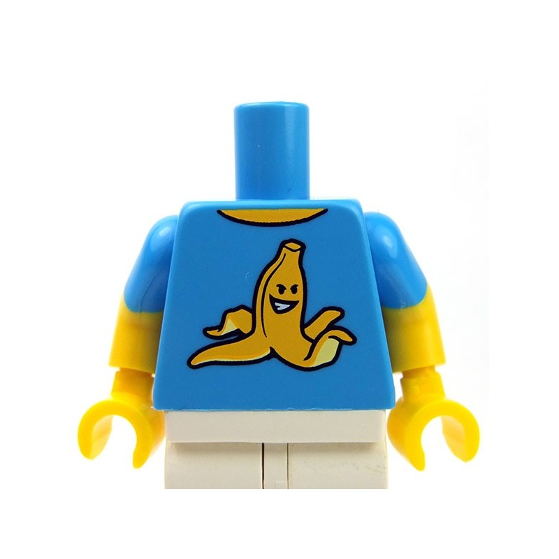 Lego Acessories Minifig Dark Azure Grinning Yellow with Short Banana Sleeves﻿ Azure Peel, T-shirt Torso Dark
