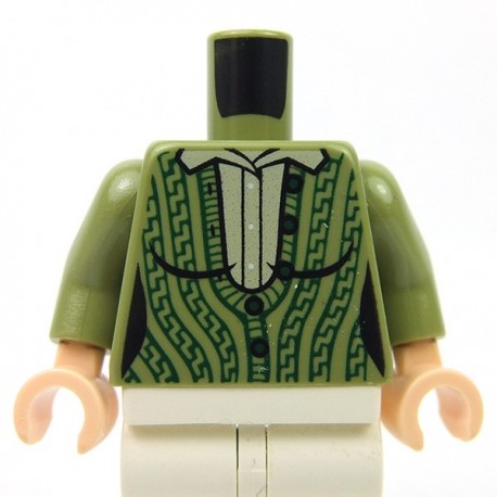 Lego Acessories Minifig Olive Green Torso Female Outline, Green Cabled  Cardigan Sweater with Collared Shirt