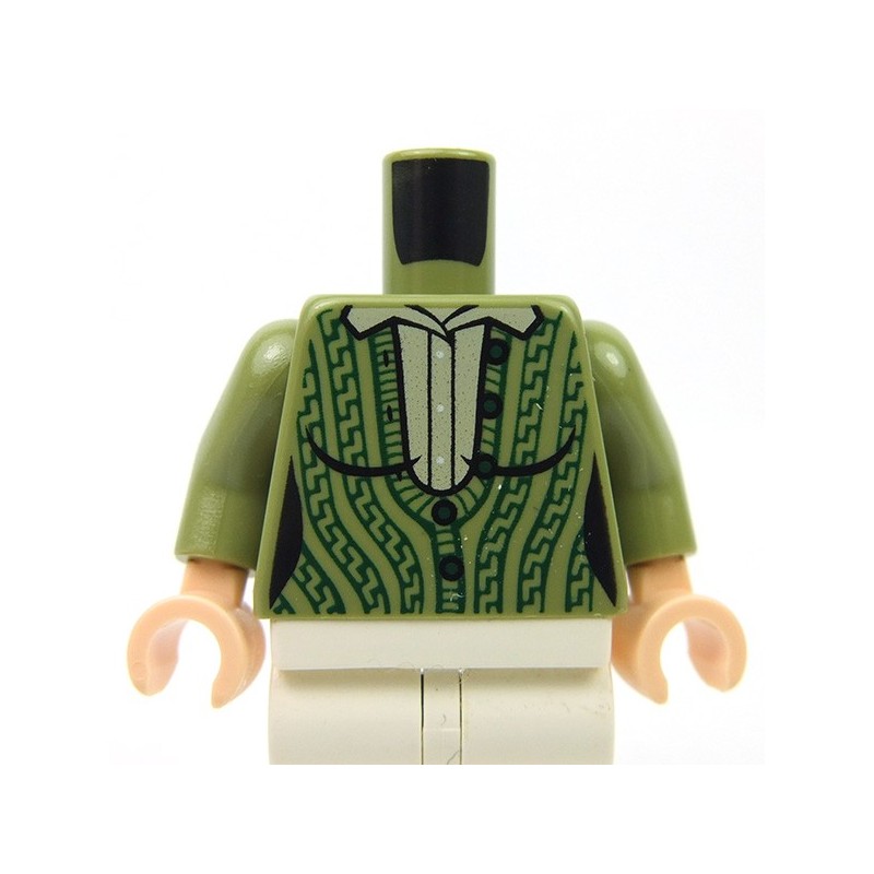 Green Green Acessories Shirt Female Olive Collared Cardigan Outline, Cabled Minifig Torso Lego with Sweater